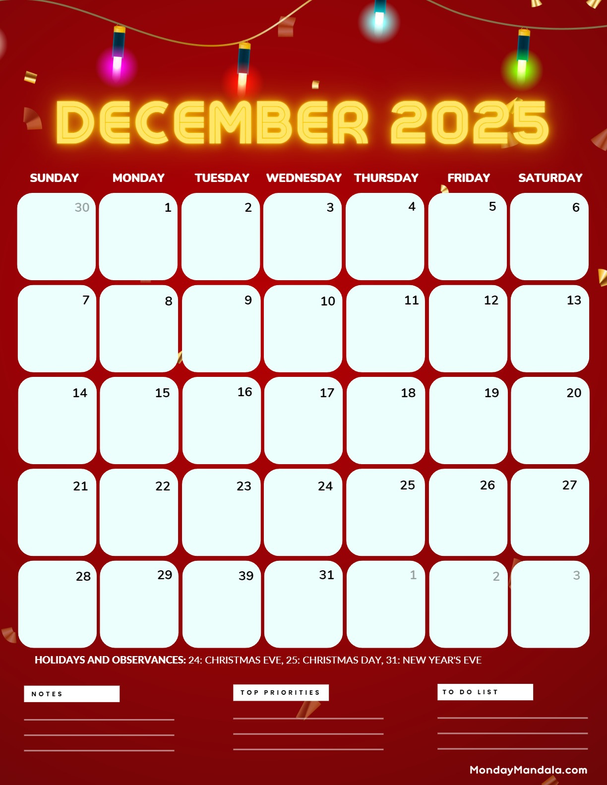 December 2025 Calendar (52 Free Pdf Printables) intended for Advent Calendar 2025 Activities Printable