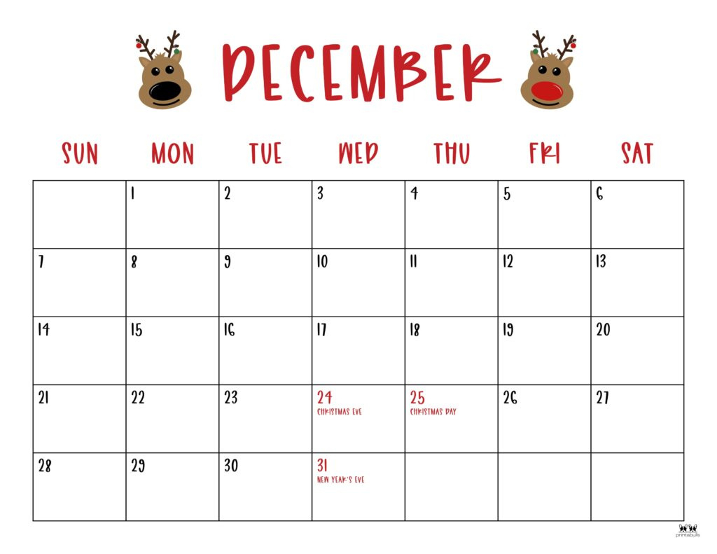 December 2025 Calendars - 107 Free Printables | Printabulls throughout Free Printable Christmas Calendar 2025