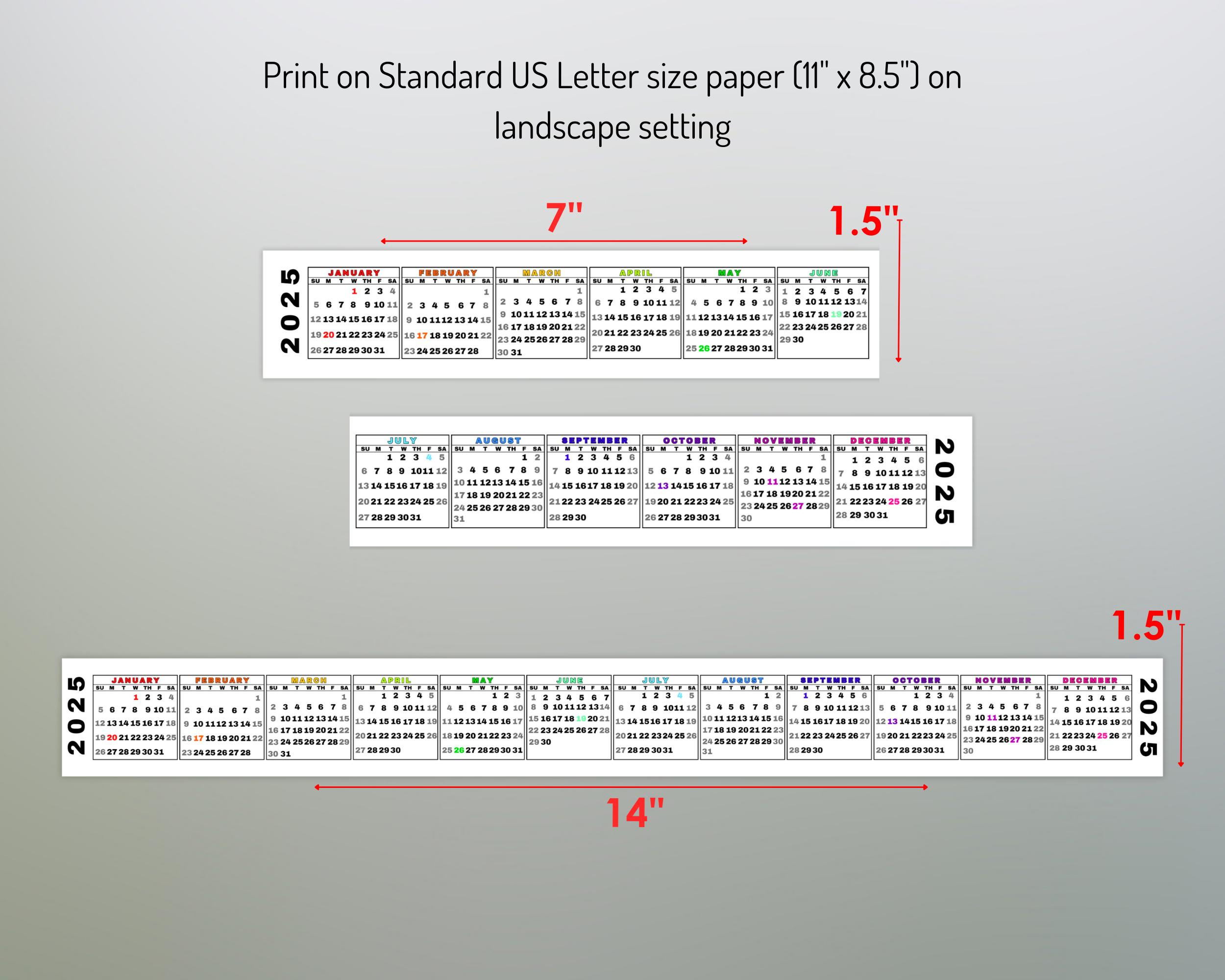 Desktop Calendar Strip, 2025 Mini Calendar, Printable Keyboard within 2025 Printable Calendar Strip