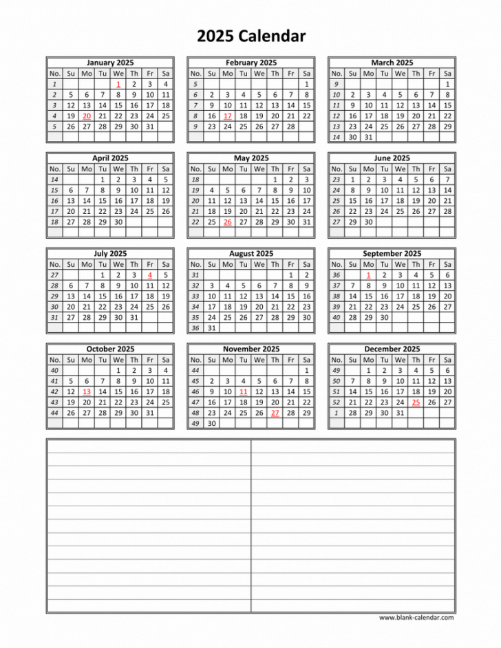 12 Month Calendar 2025 on One Page Printable