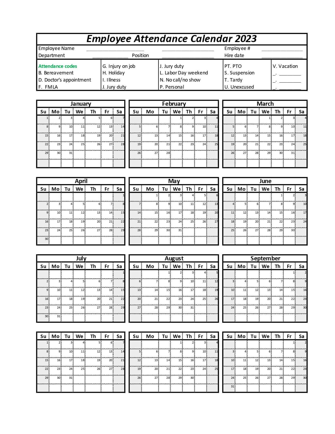 Employee Attendance Calendar | Leave Board regarding 2025 Employee Attendance Calendar Free Printable