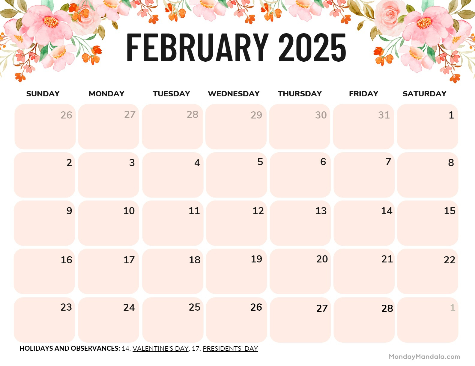 February 2025 Calendar (52 Free Pdf Printables) in Printable Monthly Calendar February 2025