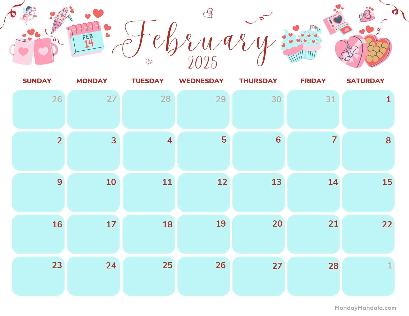 February 2025 Calendar (52 Free Pdf Printables) intended for February Calendar 2025 Free Printable