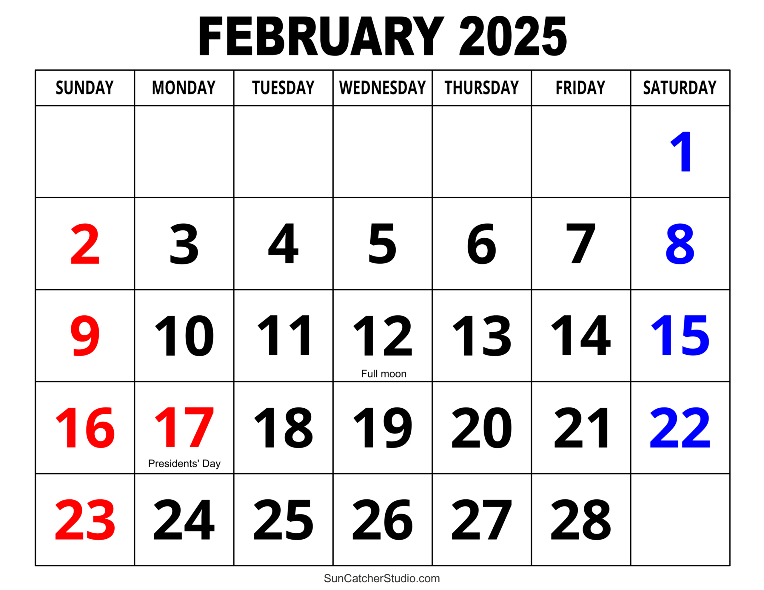 February 2025 Calendar (Free Printable) – Diy Projects, Patterns pertaining to 2025 Printable February Calendar