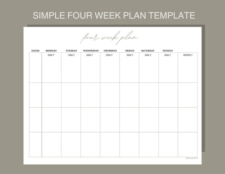 4 Week Calendar Printable