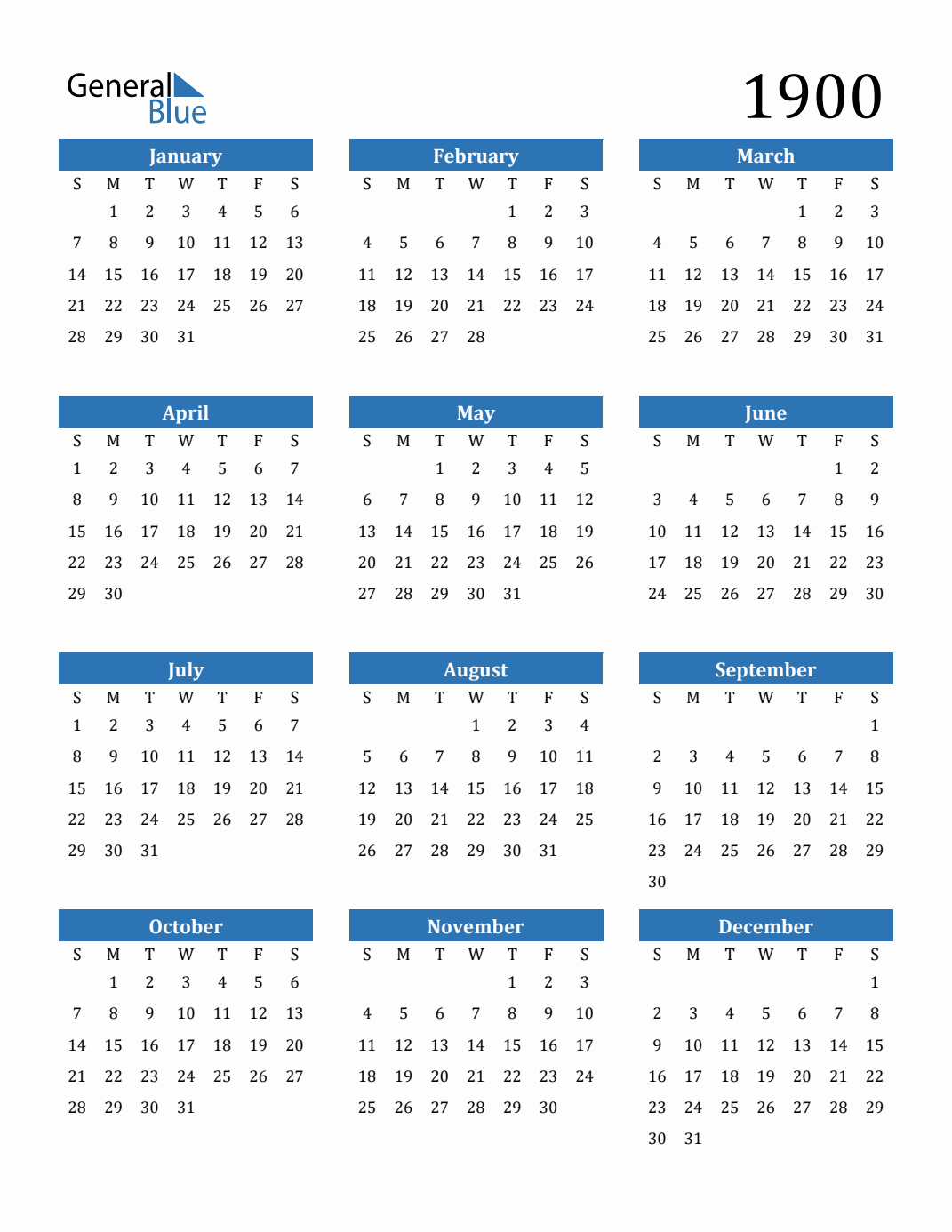 Free 1900 Calendars In Pdf, Word, Excel pertaining to 100 Years Calendar From 1900 To 2025 Printable