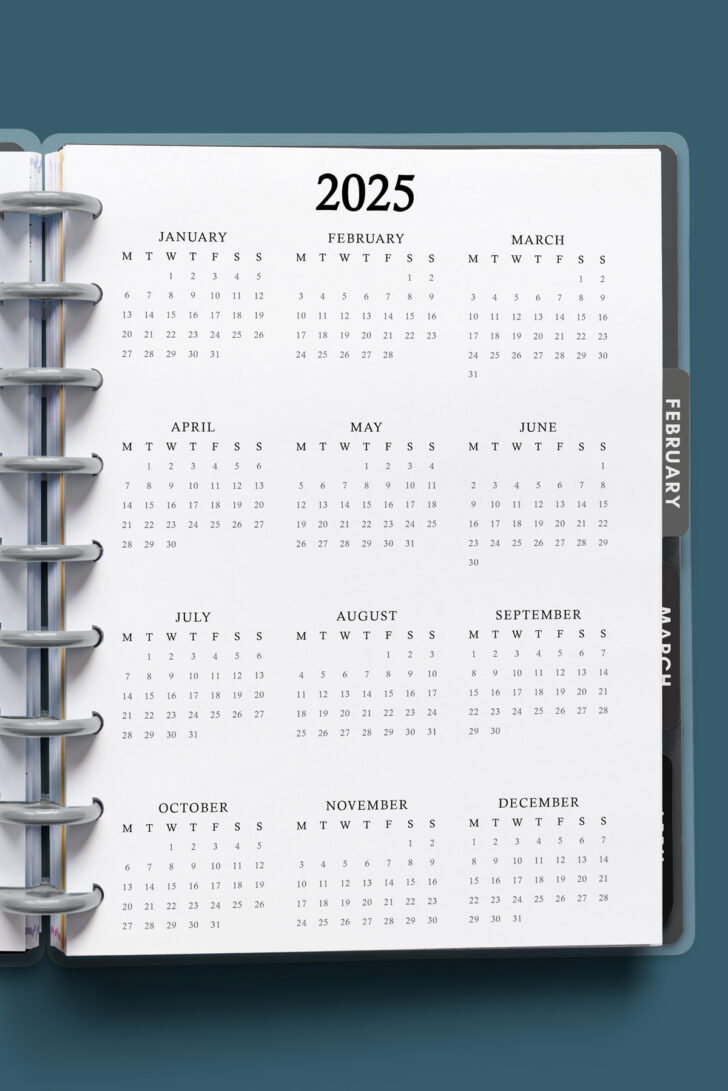 2025 Month at a Glance Calendar Printable