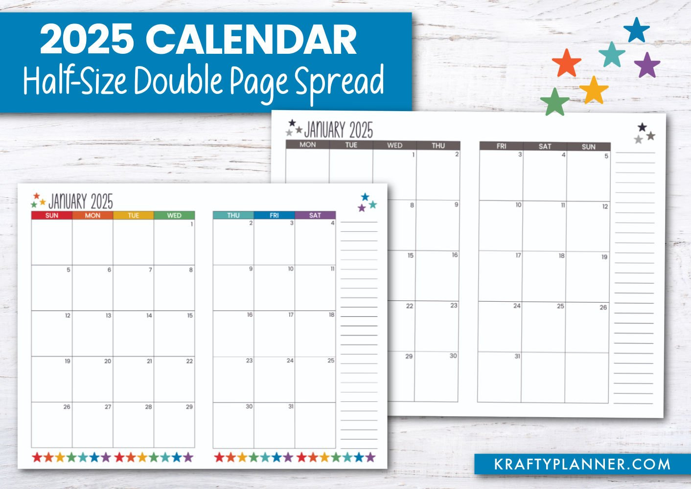 Free 2025 Calendar: Half-Size Landscape — Krafty Planner intended for Free Printable Calendar Pages 2025