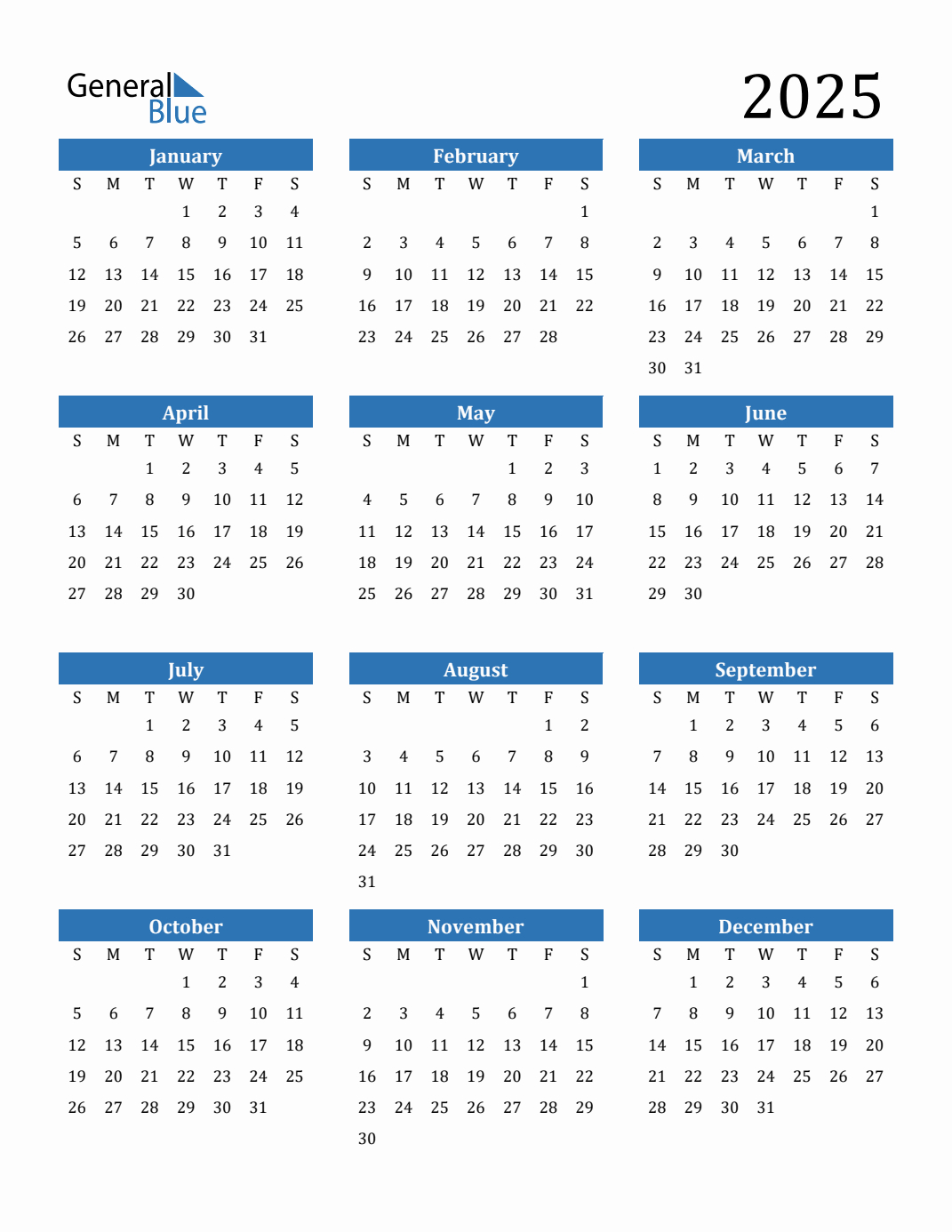 Free 2025 Calendars In Pdf, Word, Excel for 2025 Calendar Overview Printable