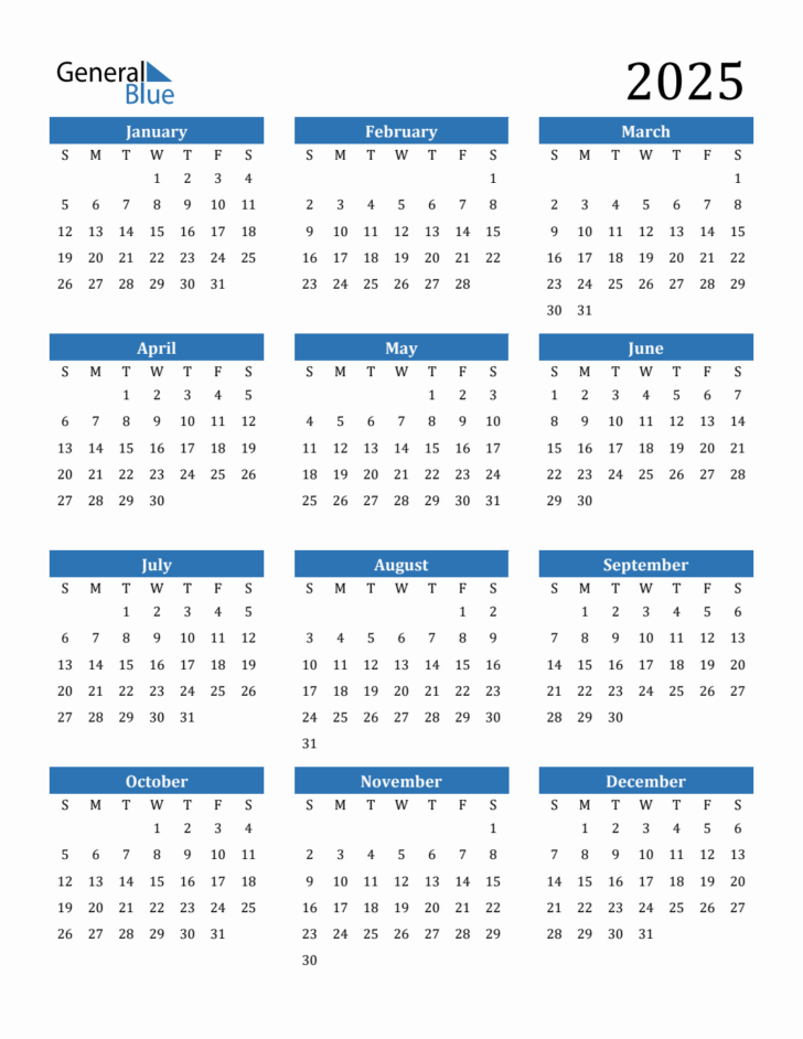 2025 Calendar Printable Yearly