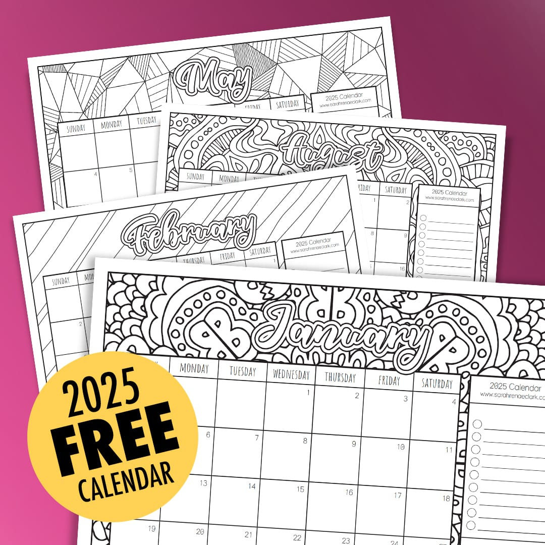 Free 2025 Printable Coloring Calendar -Sarah Renae Clark pertaining to 2025 Calendar Printable Color