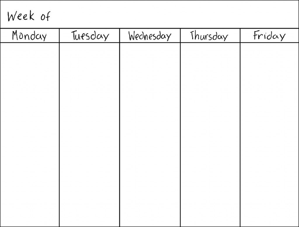 Free Blank 5 Day Calendar for 5-Day Week Calendar Printable Free