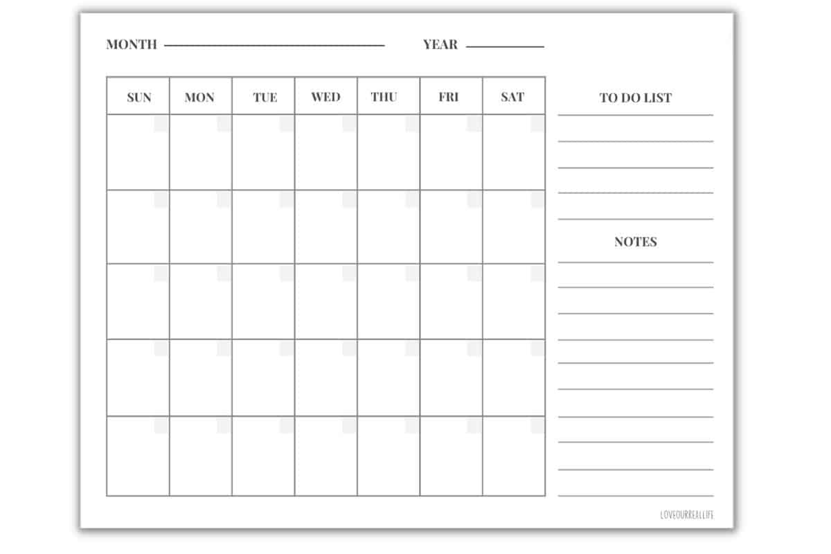 Free Blank Undated Monthly Calendar Printable Template ⋆ Love Our regarding Free Printable Monthly Calender