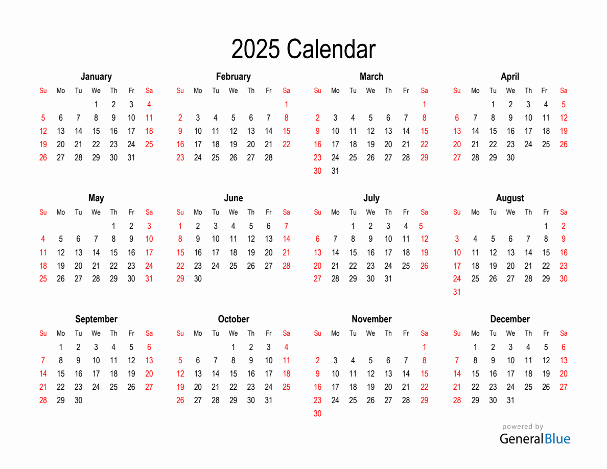 Free Calendar For 2025 regarding 2025 Calendar Printable Landscape