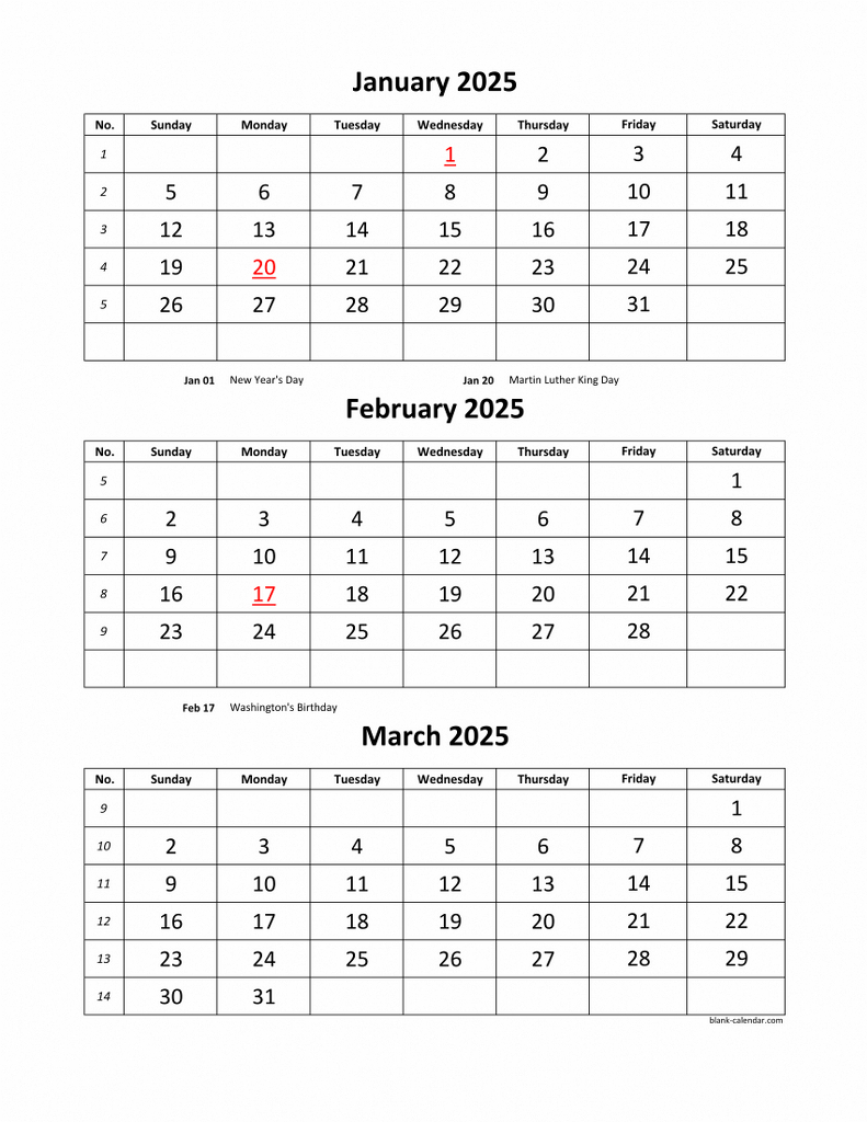 Free Download Printable Calendar 2025, 3 Months Per Page, 4 Pages in 3 Months Calendar 2025 Printable