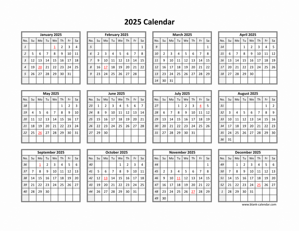 Free Download Printable Calendar 2025 In One Page, Clean Design. with Blank Calendar 2025 Pages Free Printable