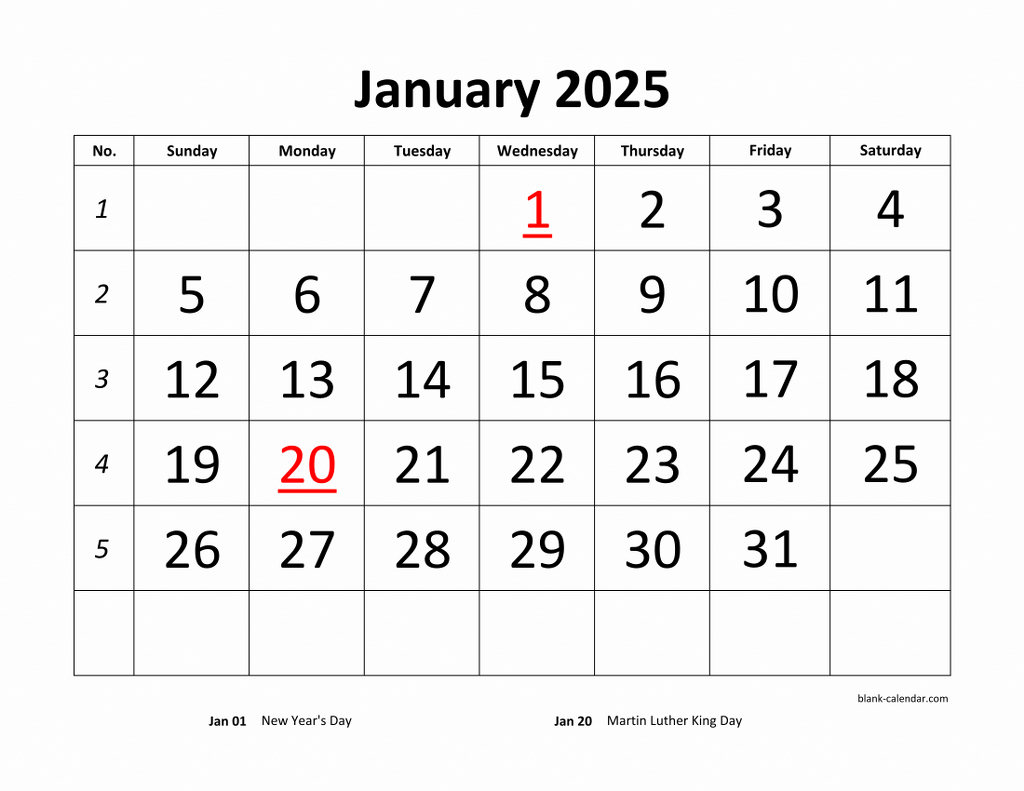 Free Download Printable Calendar 2025, Large Font Design for Free Printable Calendar Pages 2025