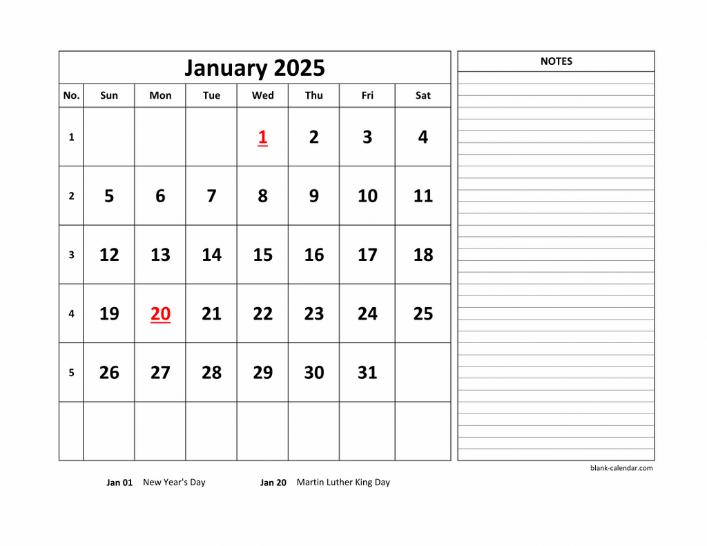 Free Download Printable Calendar 2025, Large Space For Appointment throughout Free Printable Calendar 2025 With Notes