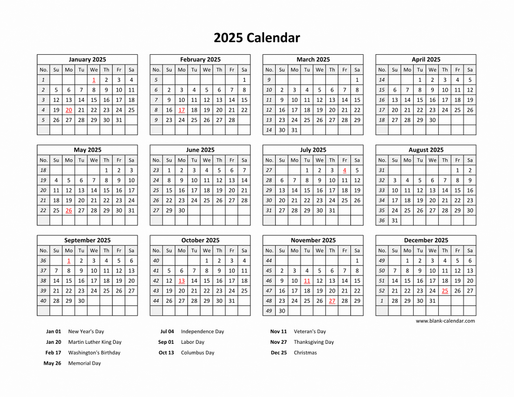 Free Download Printable Calendar 2025 With Us Federal Holidays for 2025 Free Printable Calendar One Page with Holidays