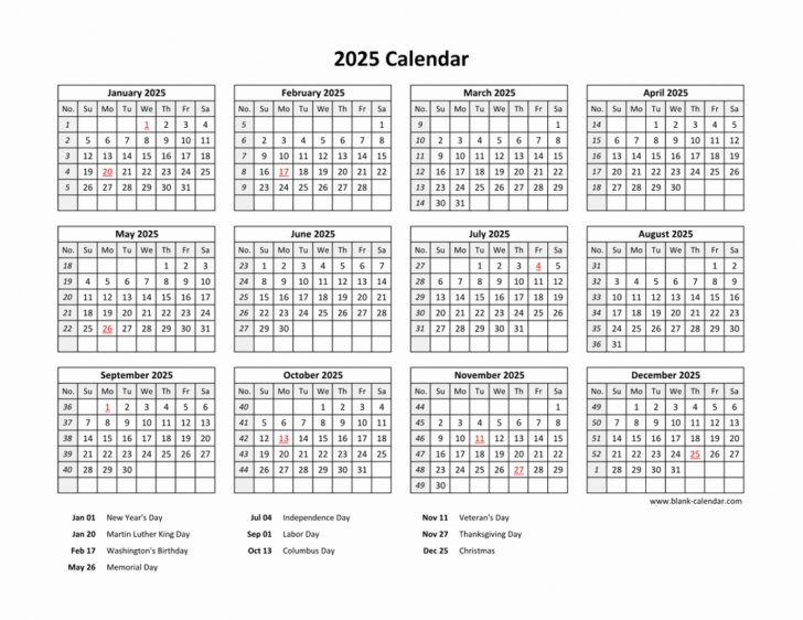 Free 2025 Printable Calendar One Page with Holidays