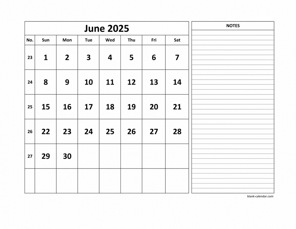 Free Download Printable June 2025 Calendar, Large Space For for Printable Calendar 2025 Large Spaces