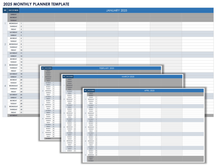 Printable Monthly Calendar 2025 Sheets