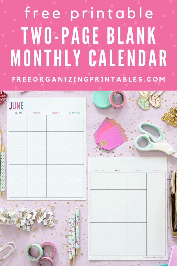 2 Page Calendar Per Month Printable