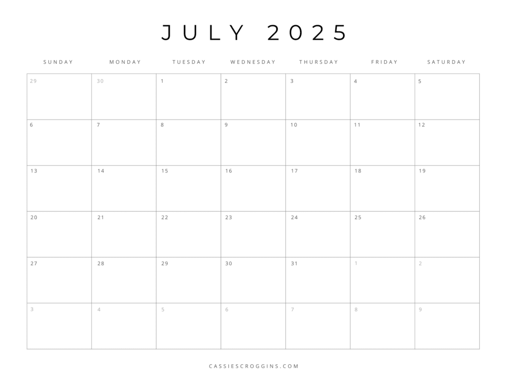 Free Printable 2025 Blank Calendar Templates (All 12 Months) for Blank 12 Month Calendar Printable 2025