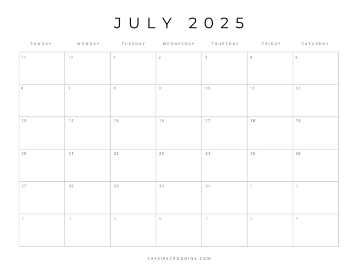 2025 Calendar Pages Printable