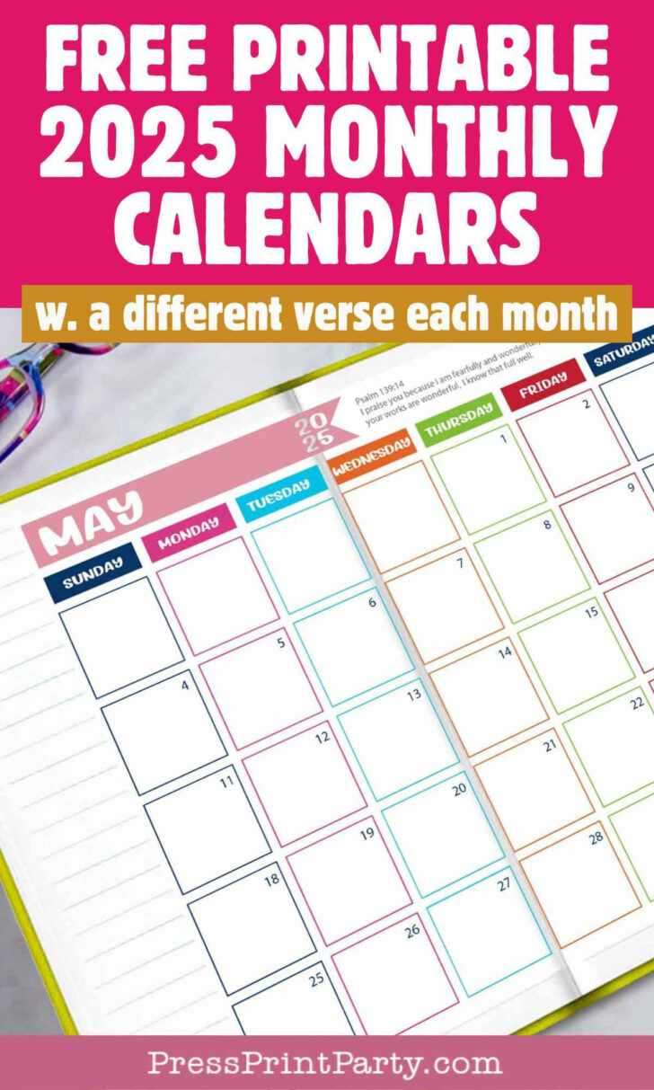 Bullet Journal Calendar Printable 2025