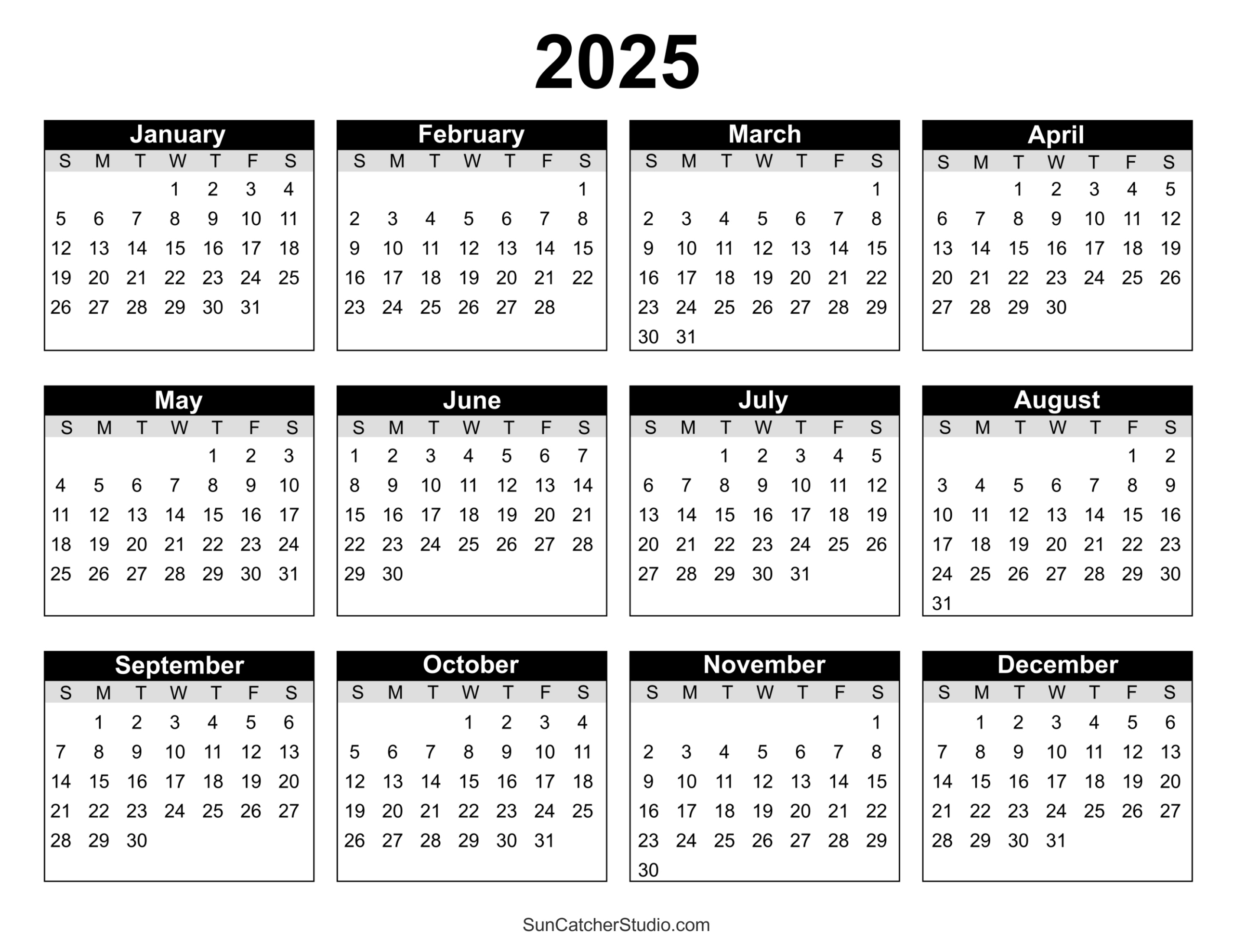 Free Printable 2025 Yearly Calendar – Diy Projects, Patterns intended for 2025 Calendar Small Printable