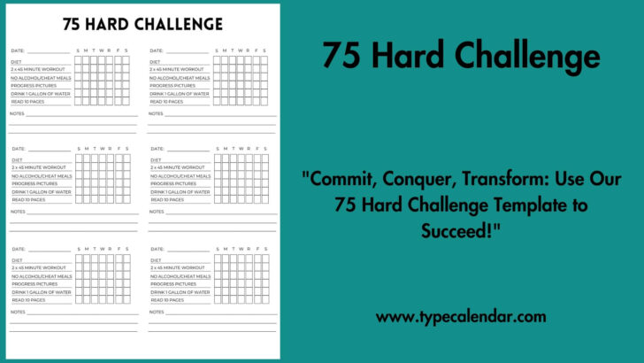 75 Hard Calendar Printable