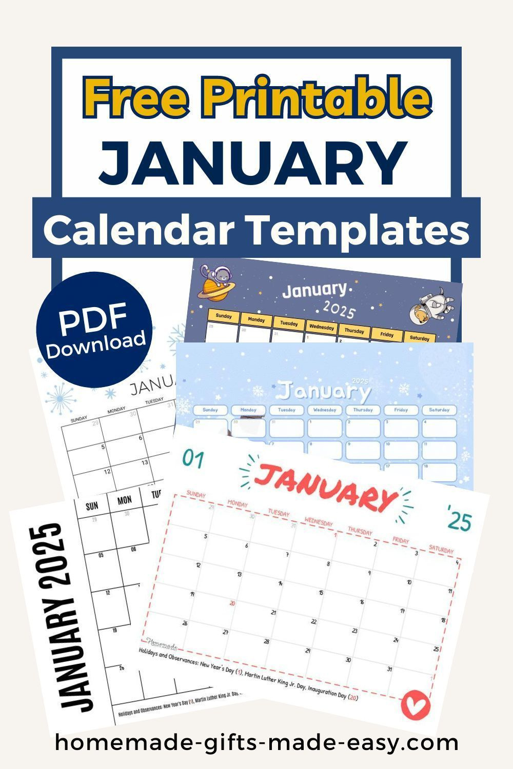 Free Printable Calendar January 2025 | Homemade Gifts Made Easy throughout 2025 Printable Calendar Homemade Gifts Made Easy