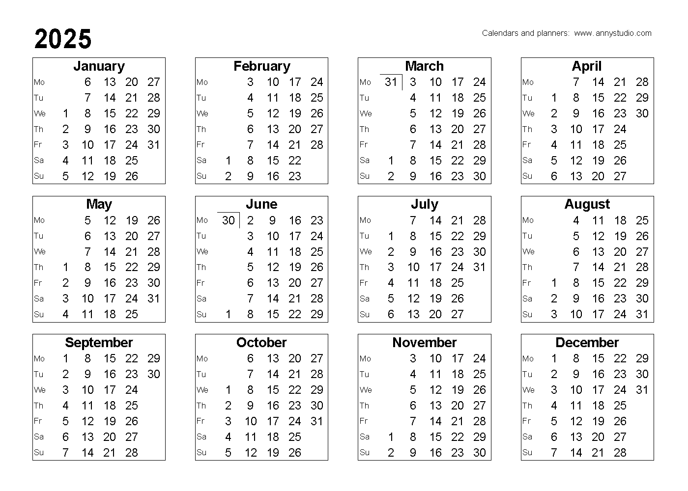 Free Printable Calendars And Planners 2025, 2026 And 2027 for 2025 Calendar Strip Printable