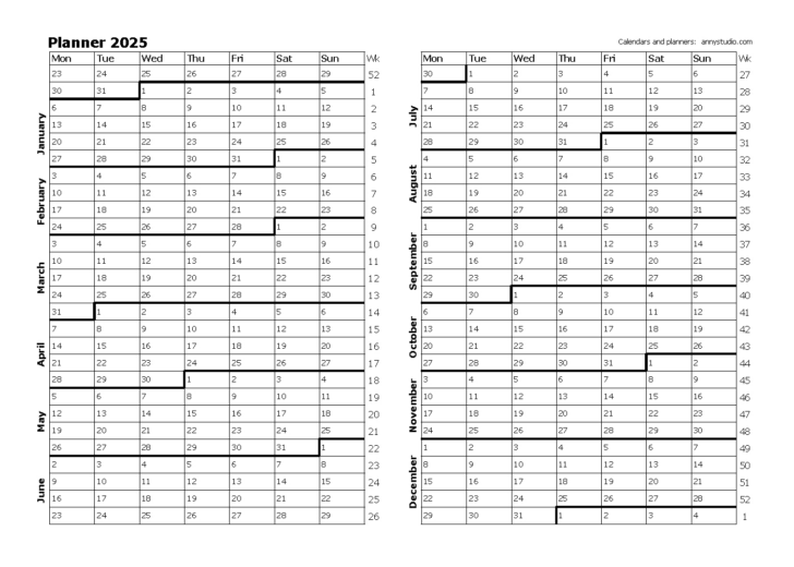 Blank Calendar 2025 Grid Printable