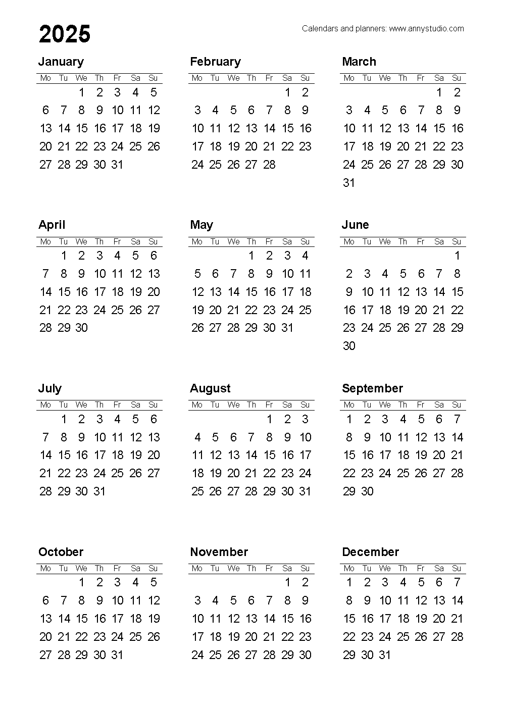 Free Printable Calendars And Planners 2025, 2026 And 2027 intended for A4 Calendar 2025 Printable