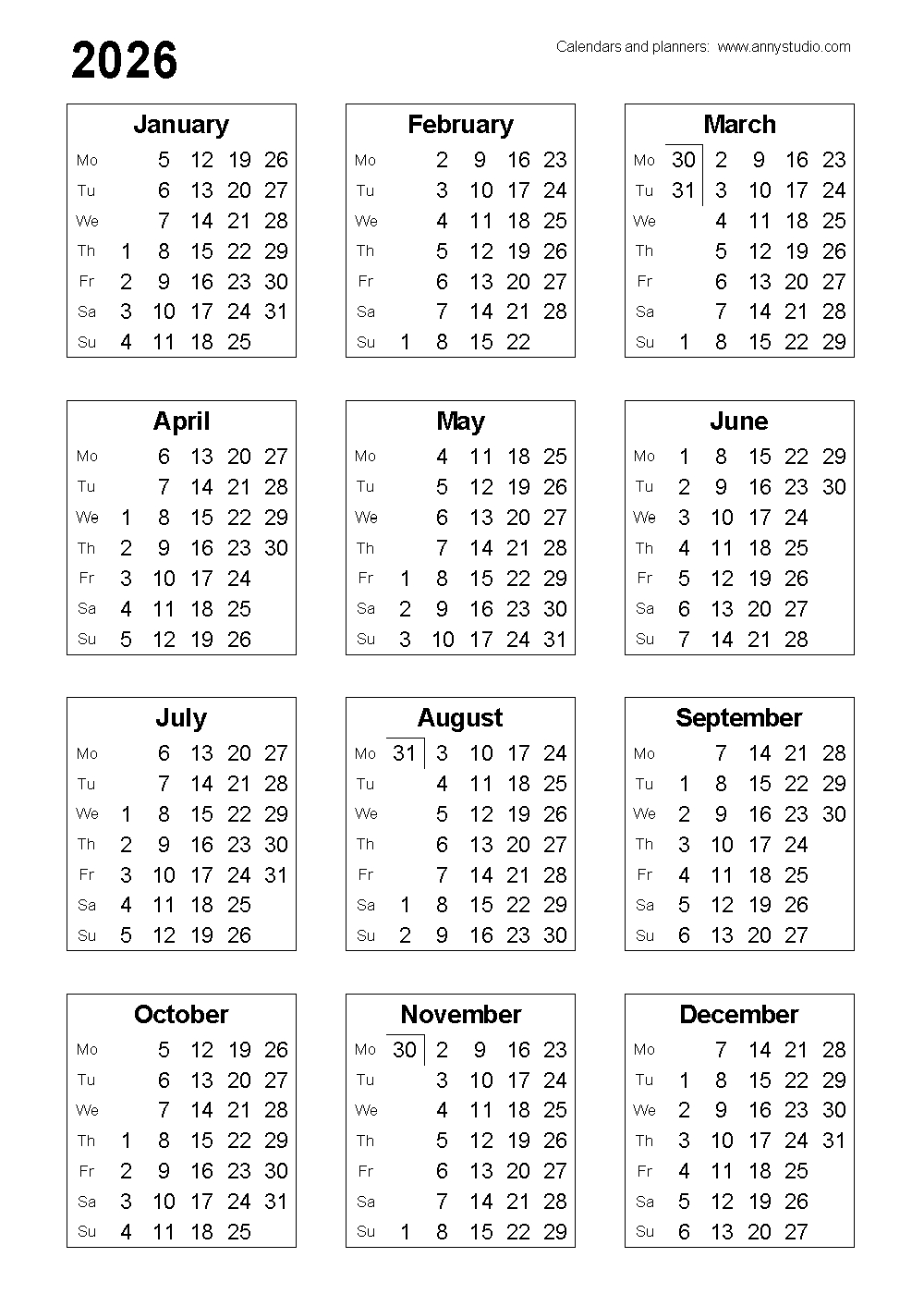 Free Printable Calendars And Planners 2025, 2026 And 2027 throughout 2026 Vertical Calendar Printable