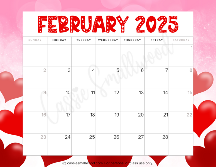 February Calendar 2025 Printable