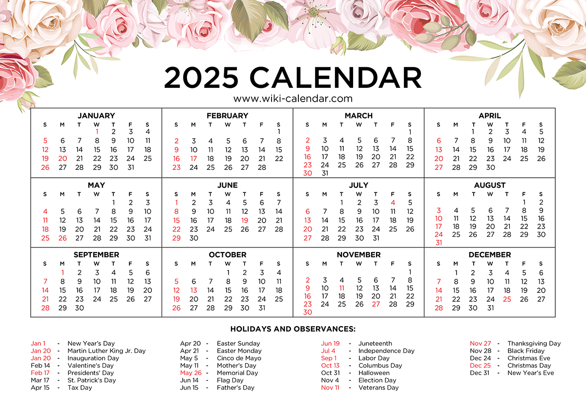 Free Printable Floral Calendar 2025 - Wiki Calendar intended for Free Printable Floral Calendar 2025