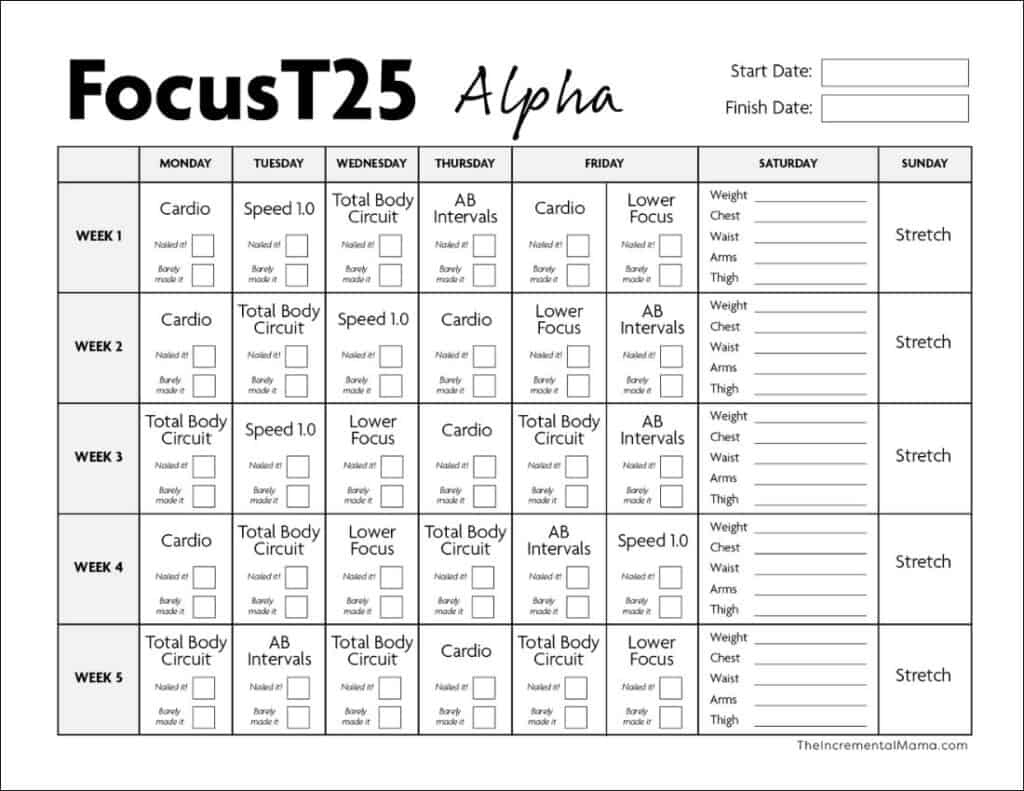 Free Printable Focus T25 Calendar (Alpha, Beta &amp;amp; Gamma) in Insanity Workout Calendar 2025 Printable