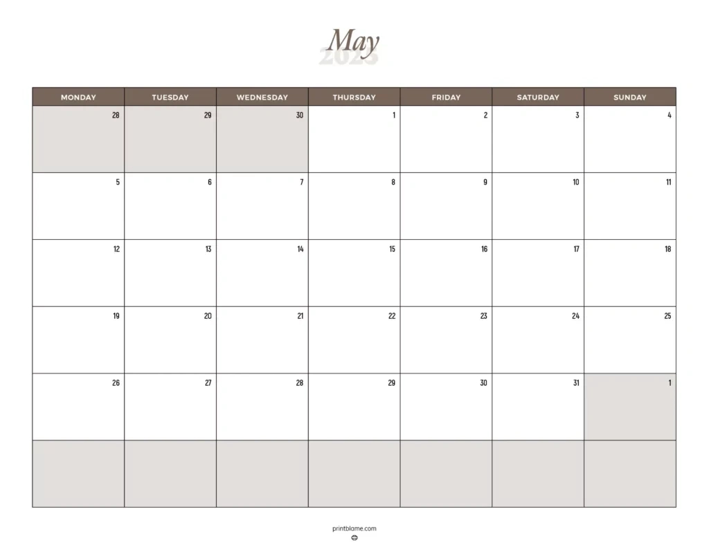 Free Printable May 2025 Calendar - 40+ Free Pdf Calendars for Printable Monthly Calendar 2025 Sheets