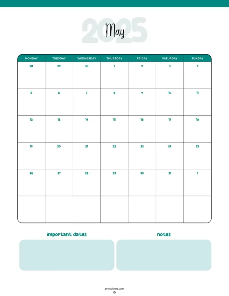 Printable Workout Calendar 2025 Template