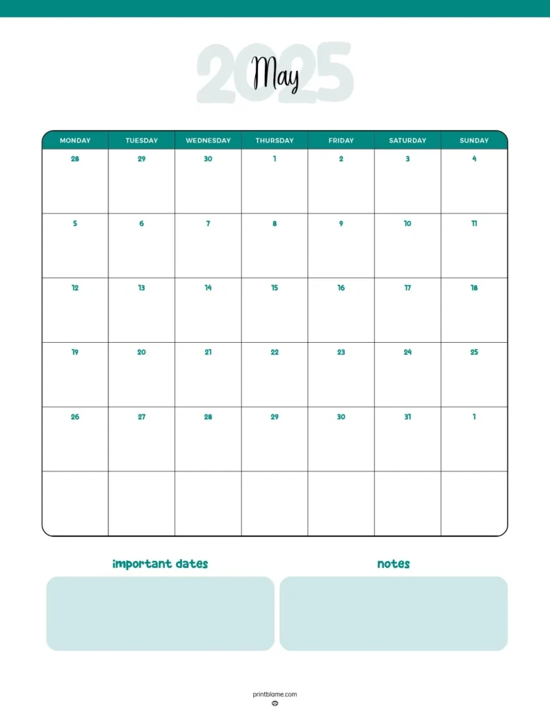 Free Printable May 2025 Calendar - 40+ Free Pdf Calendars in Printable Workout Calendar 2025 Template