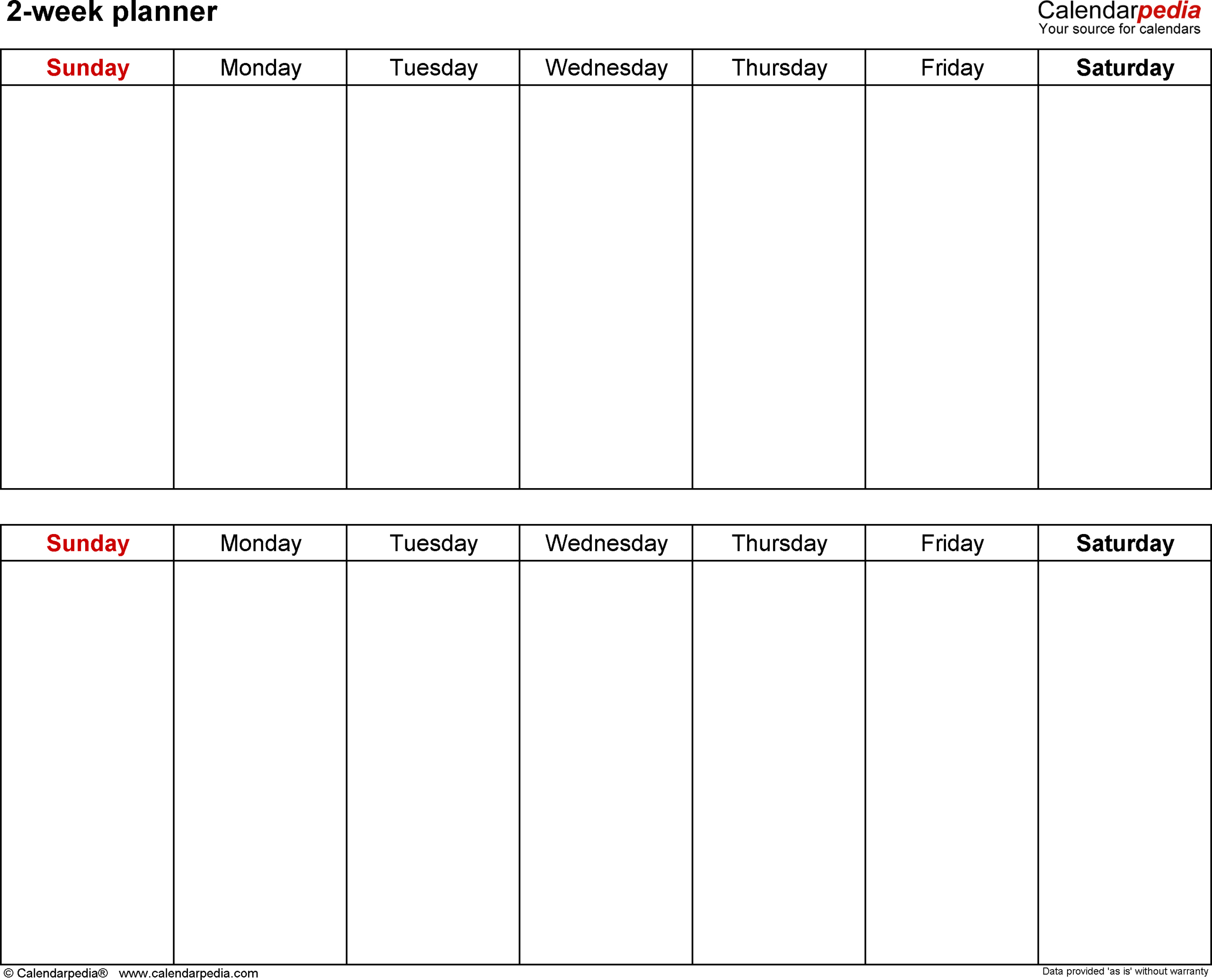 Free Weekly Planners In Pdf Format - 20+ Templates with regard to 2 Weeks Calendar Printable