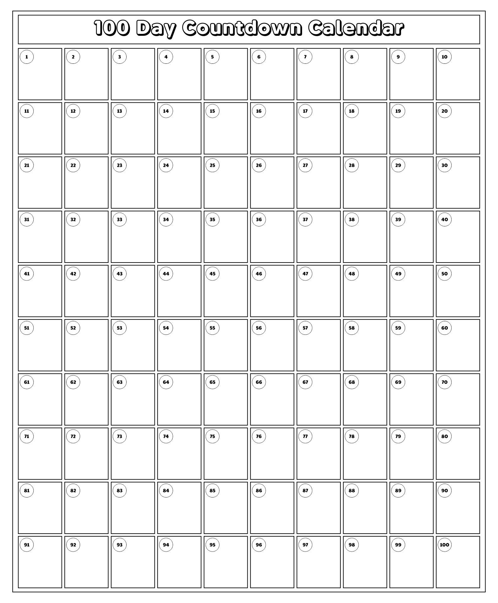 From 100 Countdown - 14 Free Pdf Printables | Printablee intended for 14 Day Countdown Calendar Printable