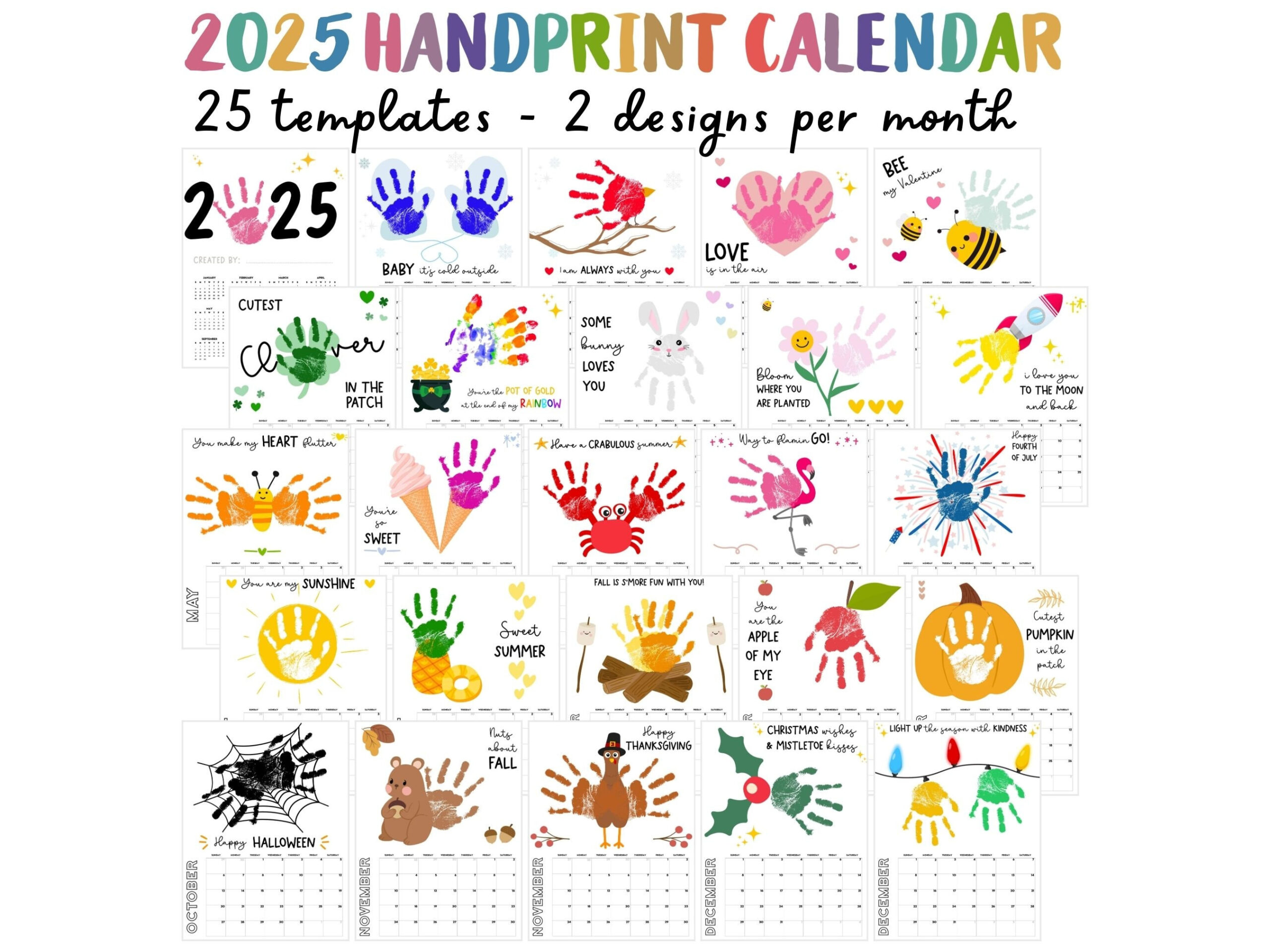 Handprint Calendar 2025, Printable Handprint Craft Bundle in Free Printable Handprint Calendar 2025