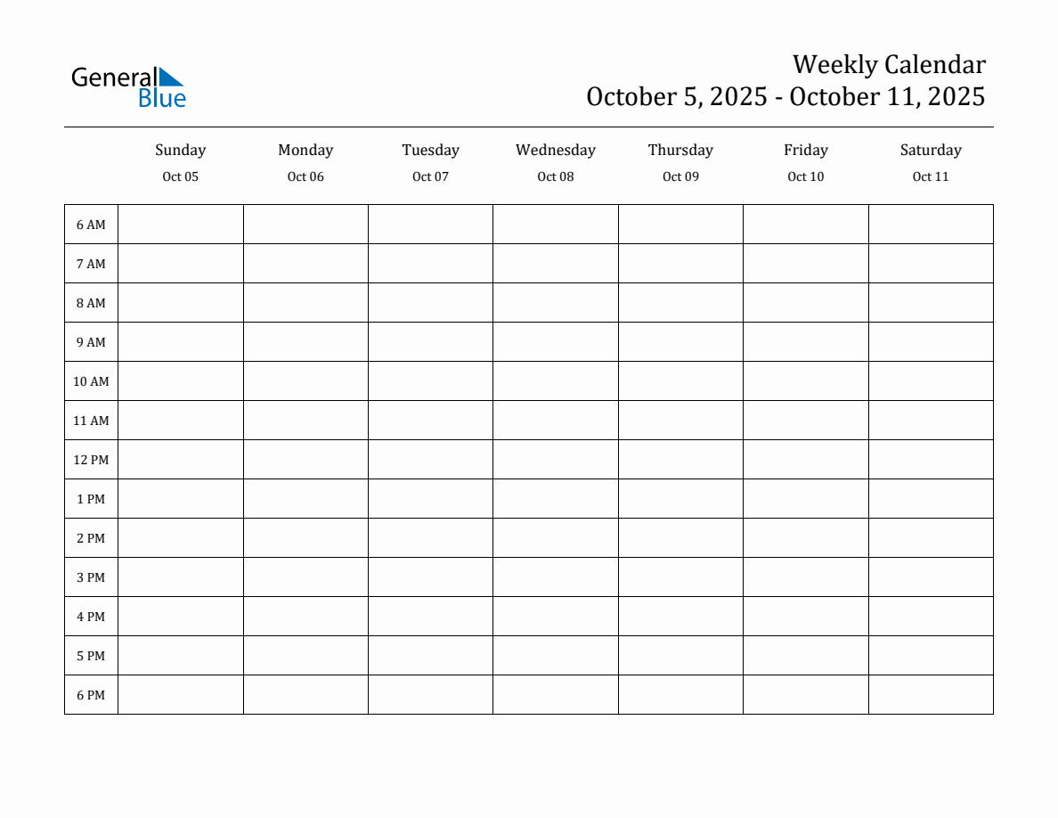 Hourly Planner Template For The Week Of October 5, 2025 in Printable Weekly Hourly Calendar 2025