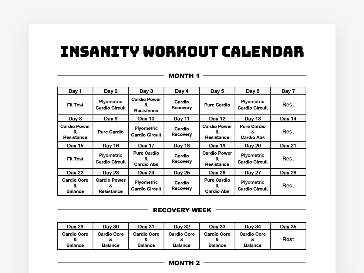 Insanity Workout Store intended for Printable Insanity Workout Calendar 2025