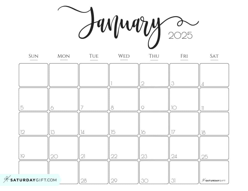 January 2025 Calendar - 20 Cute &amp;amp; Free Printables | Saturdaygift for Free Printable Calendar Jan 2025