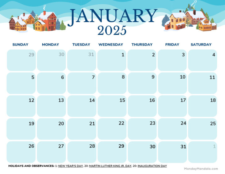 January 2025 Printable Calendar with Holidays